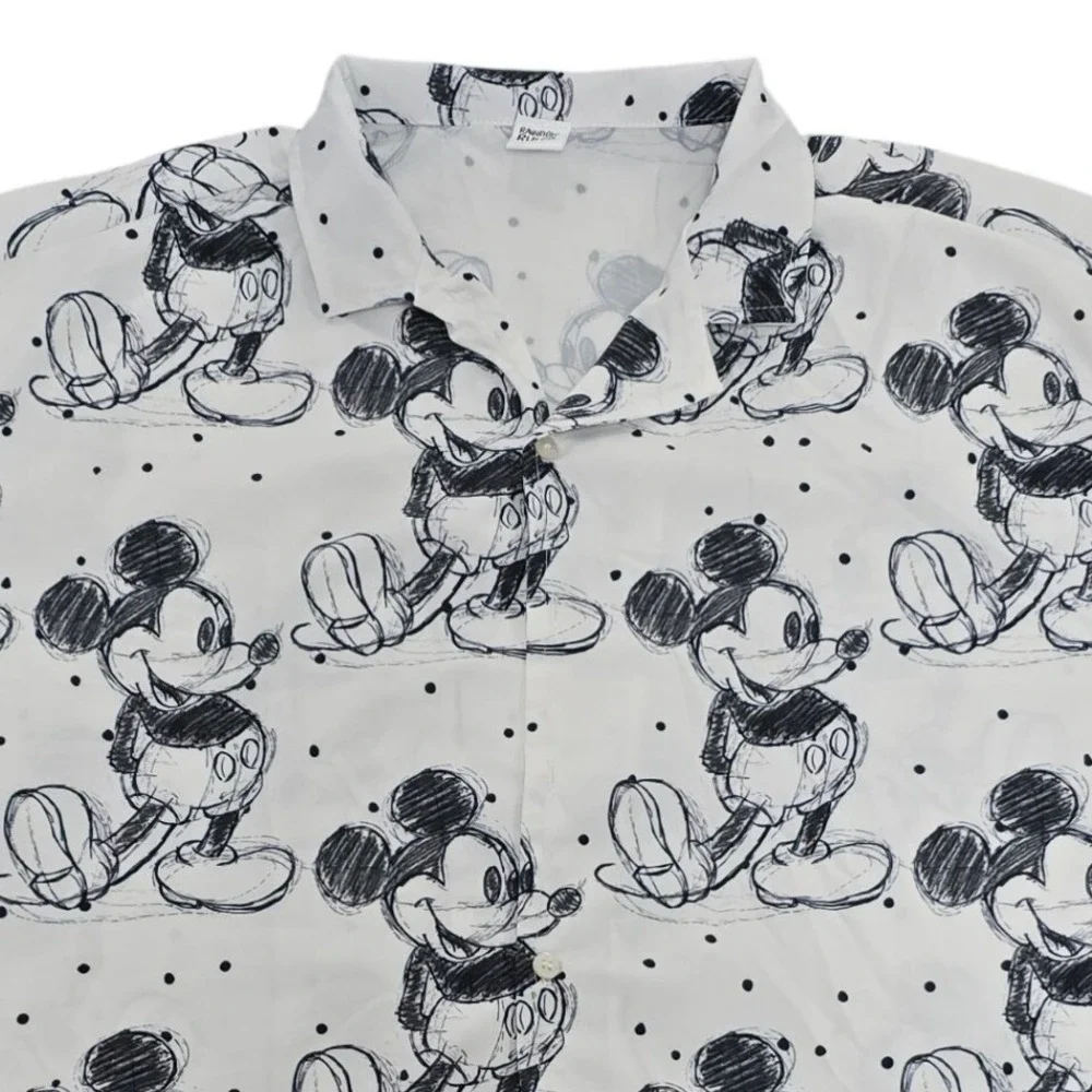 Rainbow‎ Rules Mens 2XL Mickey Mouse Sketch Print Button Down Shirt White Black